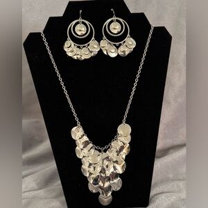 Vintage Milor Stainless Steel Disc Cascade Necklace and Earrings Set